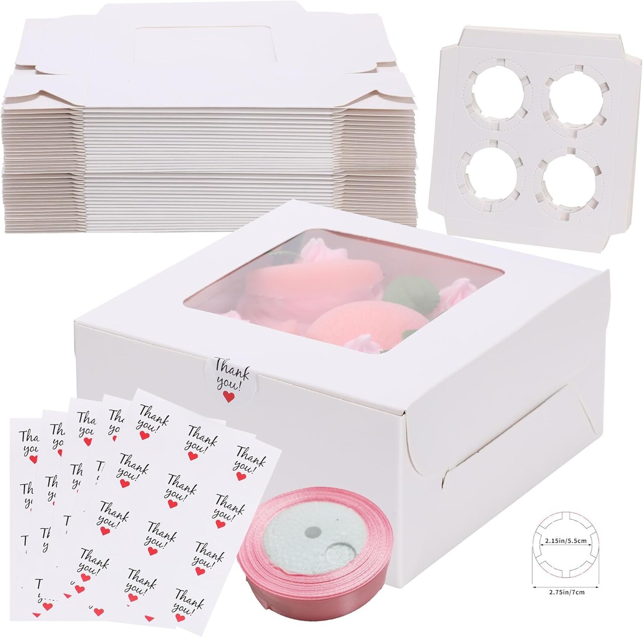 20Packs- 4 Count White Cupcake Containers Bakery Cake Boxes, Birthday, Wedding, Auto-Popup Cupcake Boxes for personalized gift giving , Cookies, Baking Gift Display,cake boxes